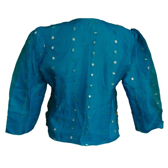 Vintage 80s Silk Beaded Jacket Boho Hippie Blue Highly Embellished Evening Coat - Picture 11 of 16